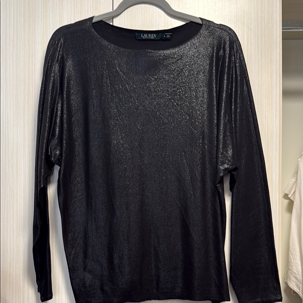 Lauren Ralph Lauren Black Metallic Long-Sleeve Top